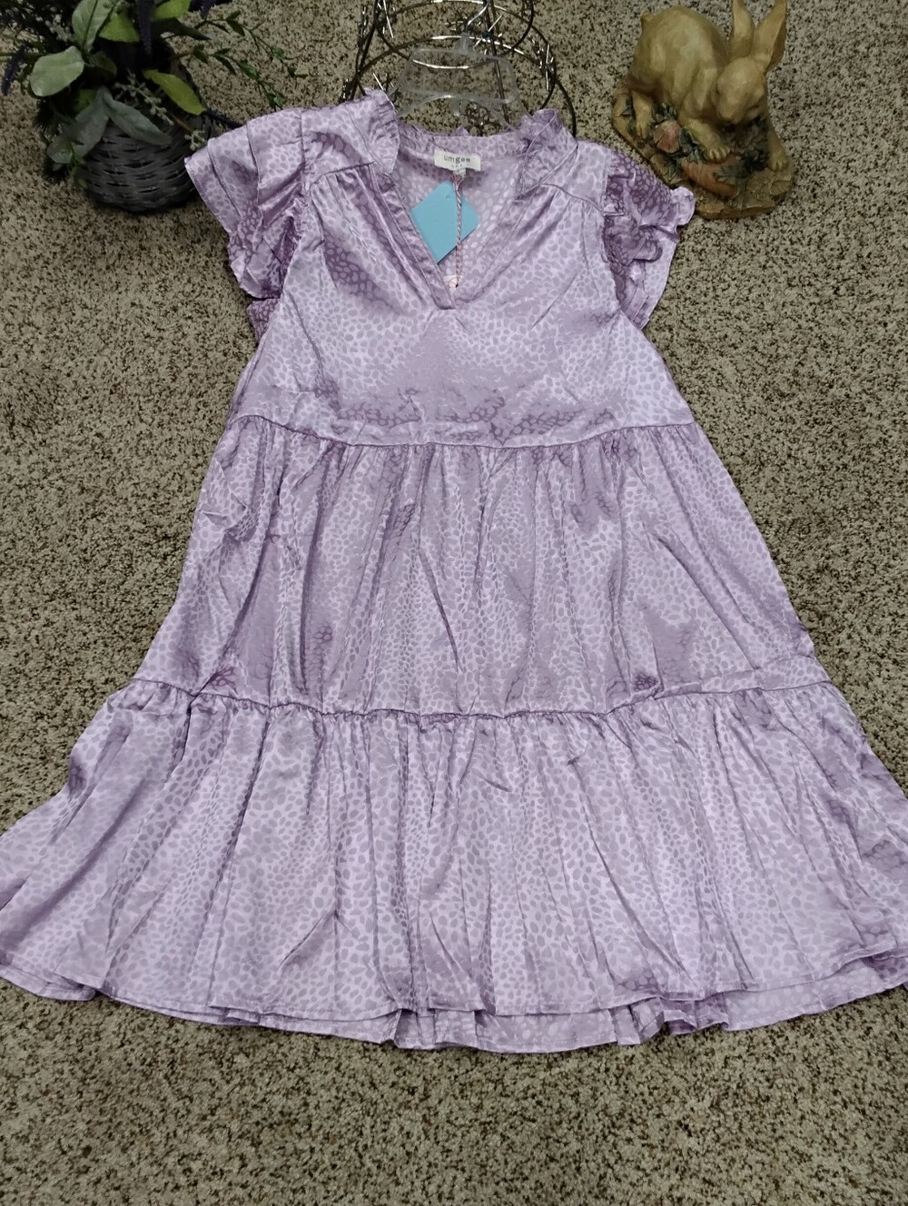 4076 Size Large Umgee Lavender Tiered Ruffle Dress -NWT